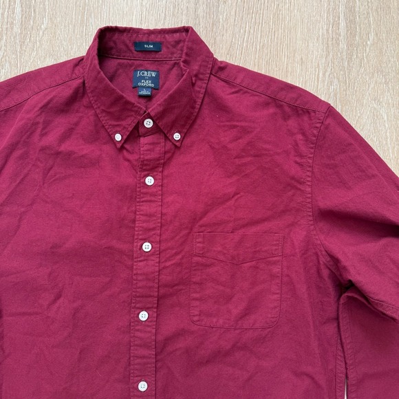 J Crew Shirt Mens Medium Burgundy/Maroon Flex Oxford Button Down Large Slim Fit - Picture 4 of 5
